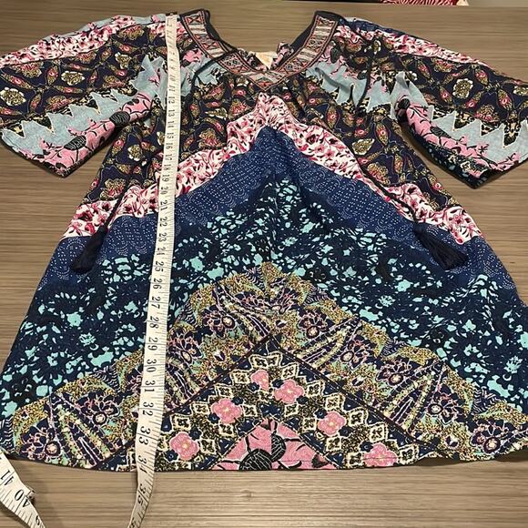 Flying Tomato Abstract Multicolor Print‎ Bell Sleeve V Neck Dress Size S - Picture 7 of 9